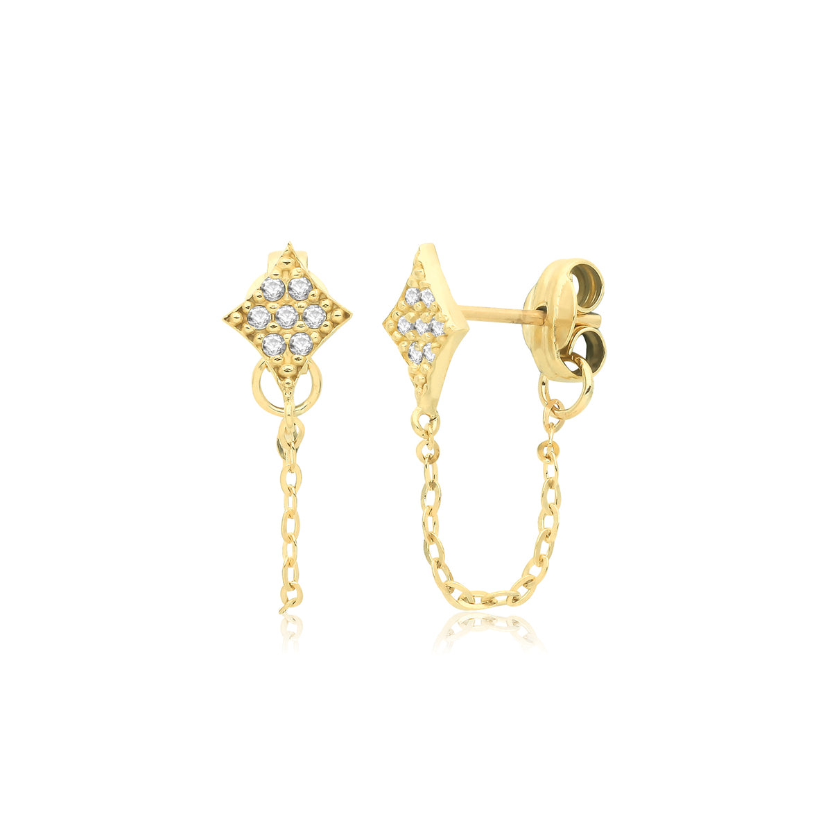 9ct Gold CZ Studs With Chain - ES744
