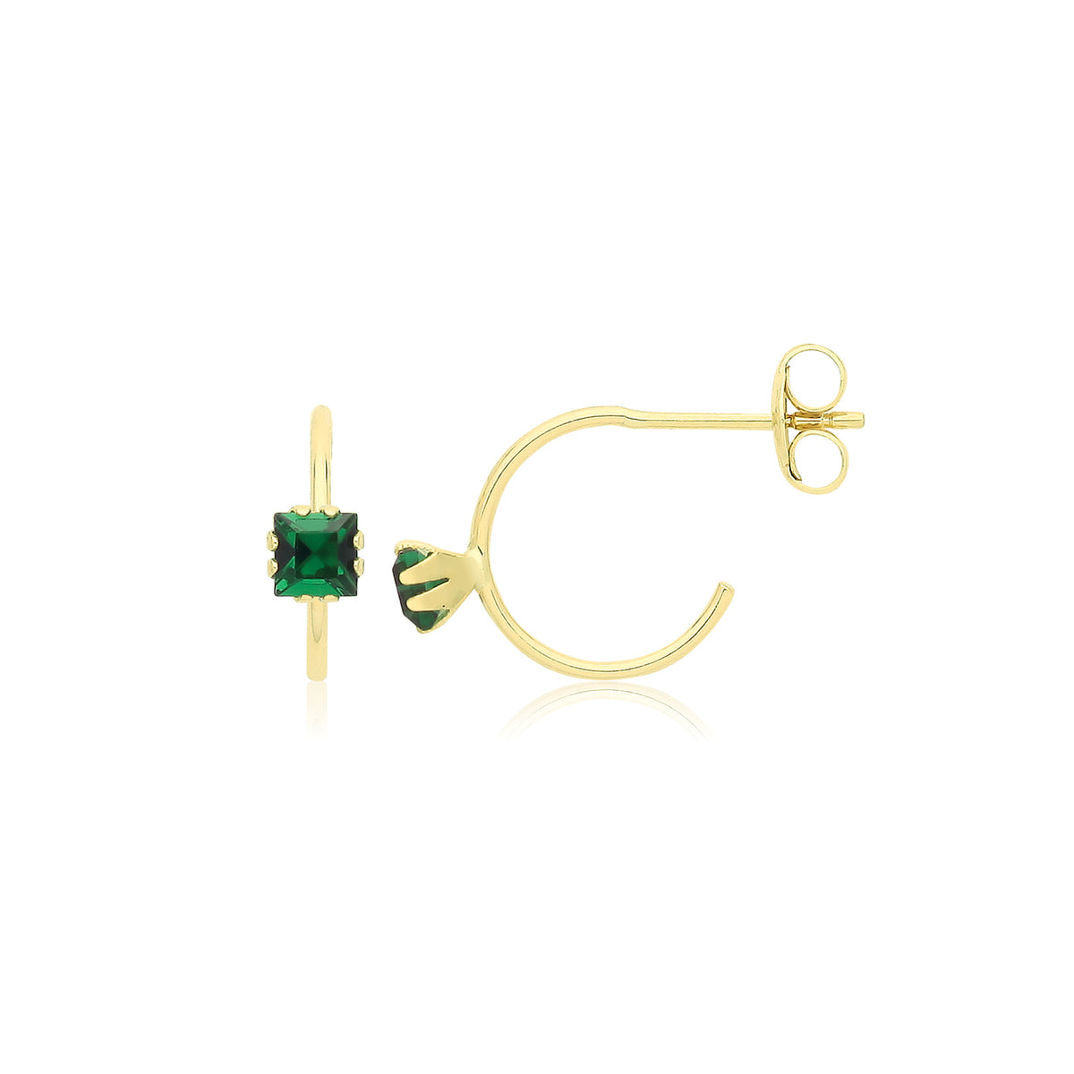 9ct Gold Coloured Single CZ Half Hoop Studs - ES748E