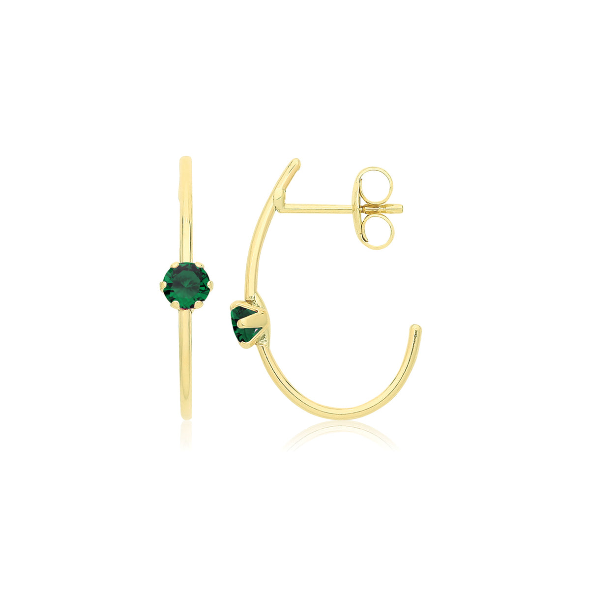 9ct Gold Coloured Single CZ Half Hoop Oval Studs - ES749E