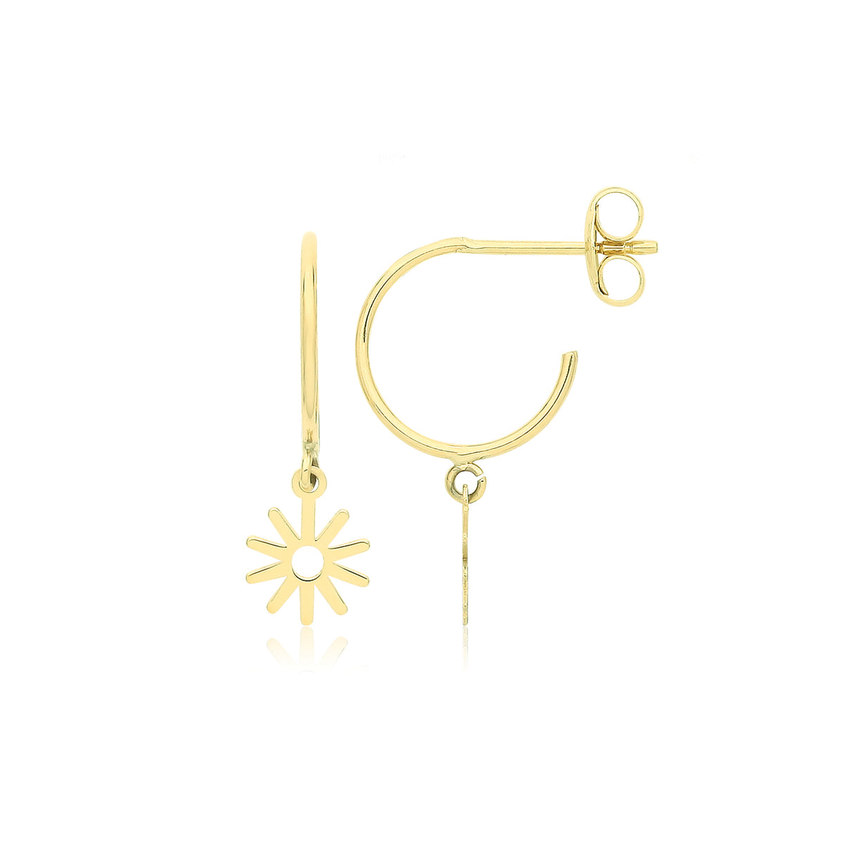 9ct Gold Half Hoop Studs With Hanging Flower - ES751