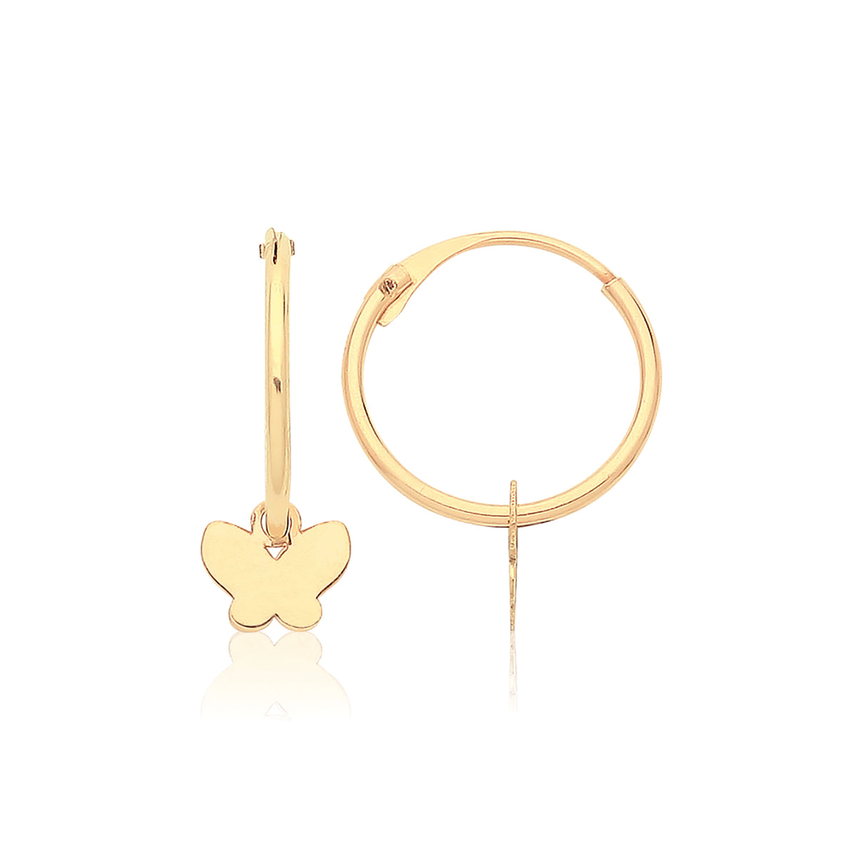 9ct Gold Sleepers With Hanging Butterfly Charm - ES760