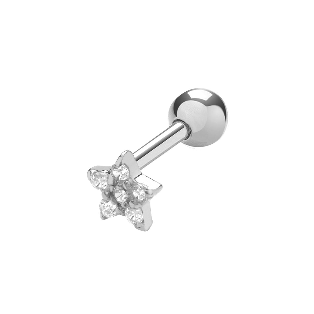 9ct White Gold CZ Star Cartilage Stud - ES930W