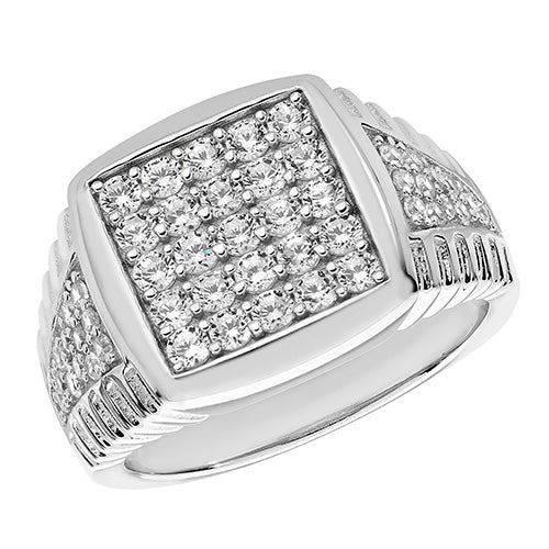 Sterling silver men's CZ pavé square ring