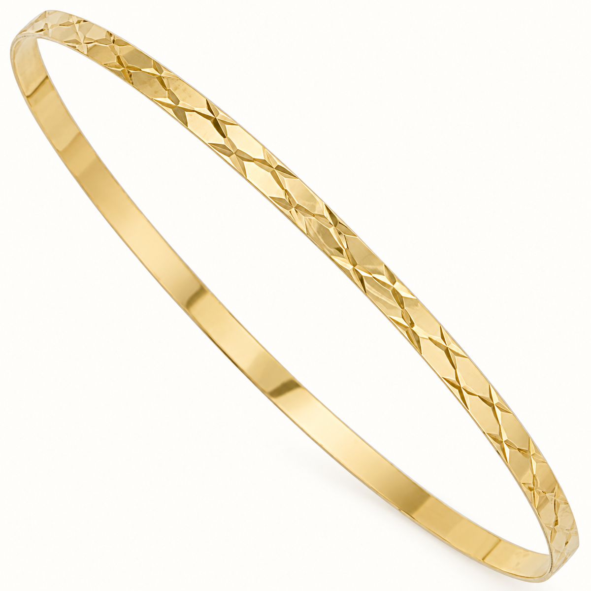 9ct Yellow Gold Flat Diamond-Cut Bangle — 3mm