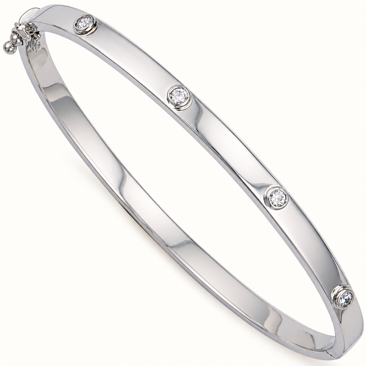 9ct White Gold Four-Stone CZ Oval Bangle — 4mm