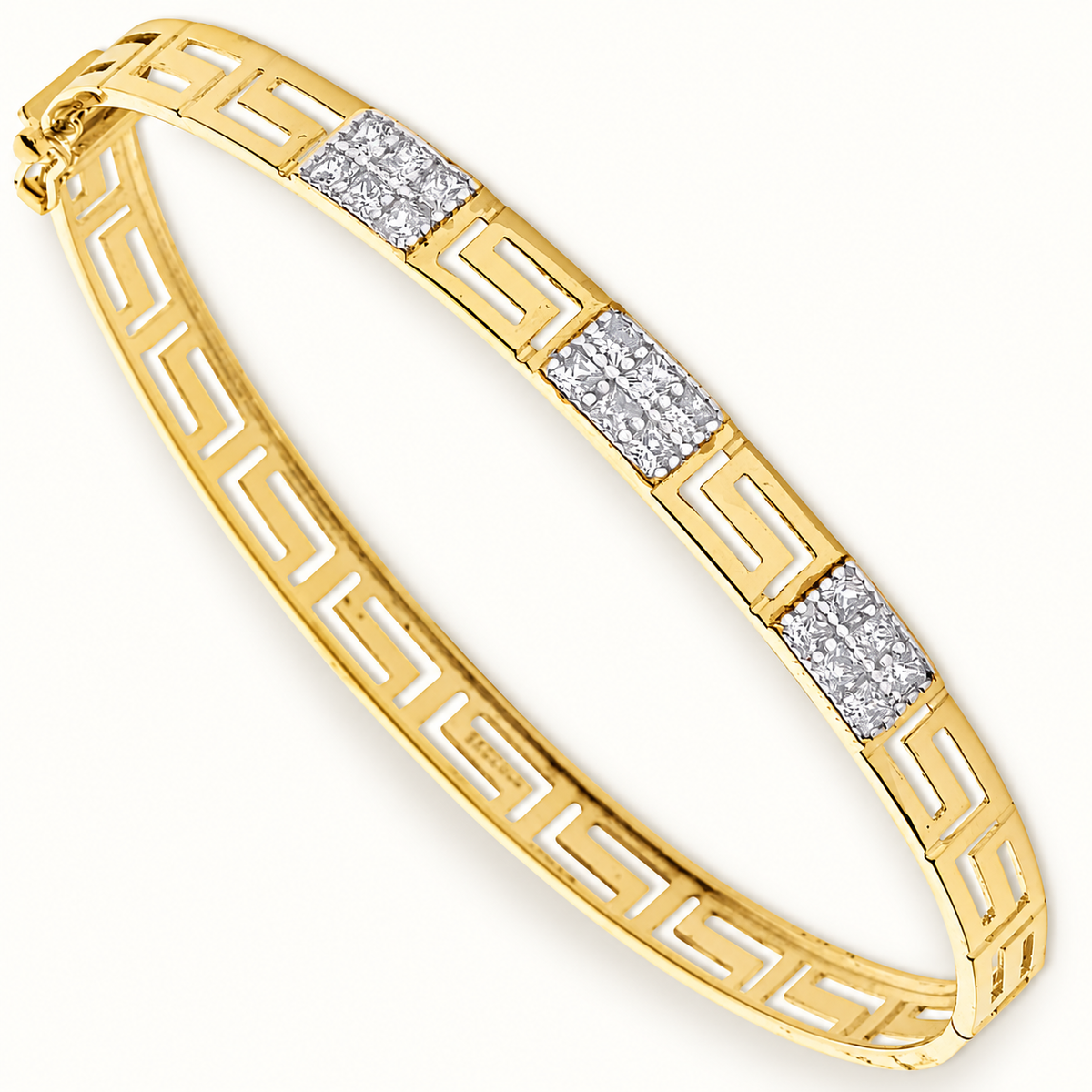 9ct Yellow Gold CZ Greek Key Bangle