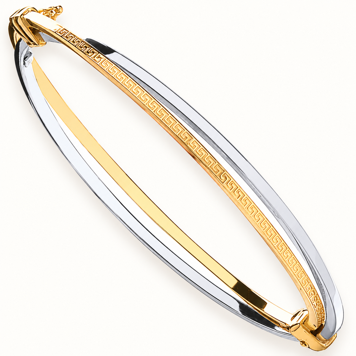 9ct Yellow and White Gold Two-Row Greek Key Bangle