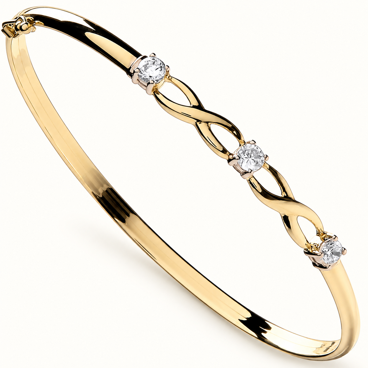 9ct Yellow Gold Three-Stone CZ Bangle — 5mm