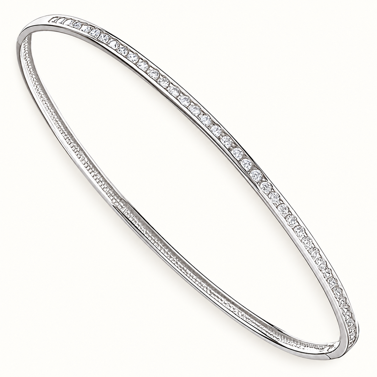 9ct White Gold Slim Single-Row CZ Bangle