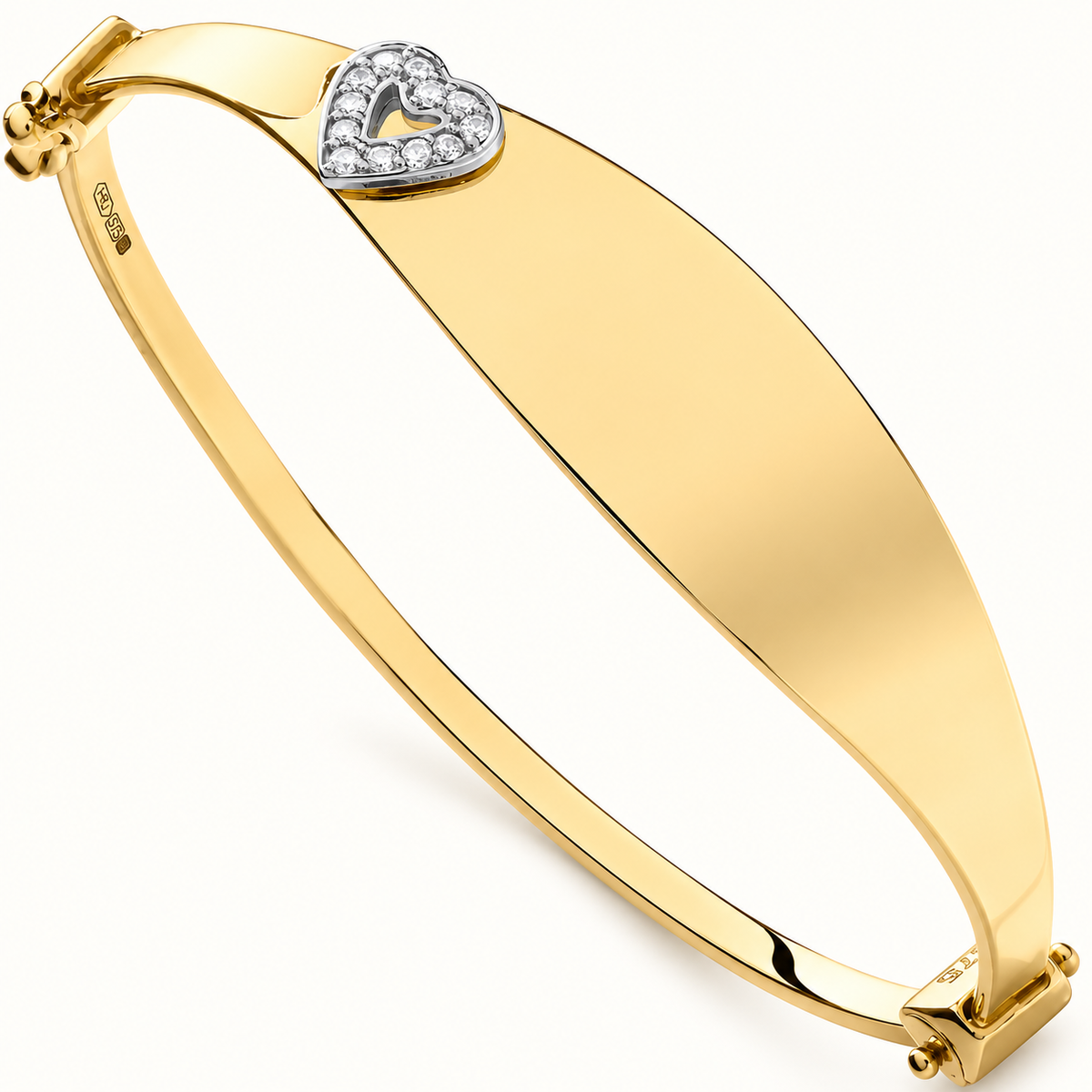 9ct Yellow Gold Oval ID Baby Bangle with CZ Heart
