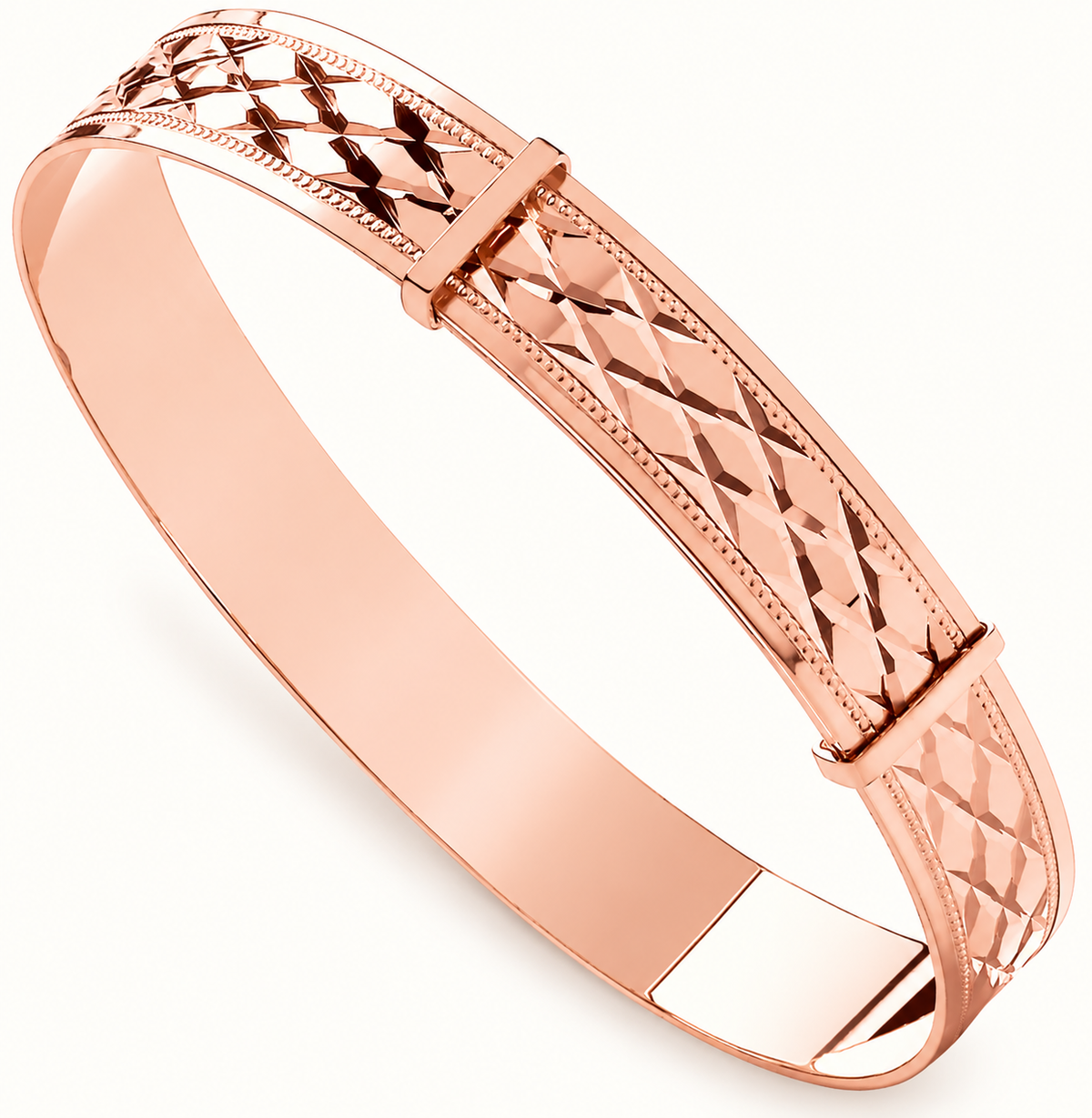 9ct rose gold 7mm diamond-cut expandable baby bangle