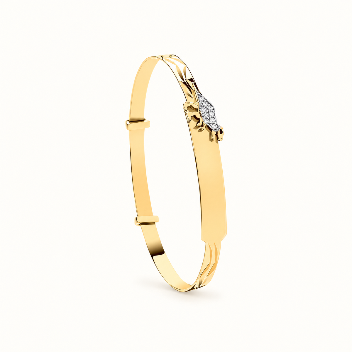 9ct yellow gold expandable dinosaur baby ID bangle
