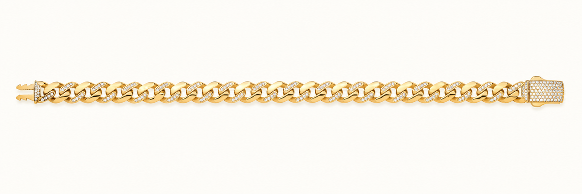 9ct Yellow Gold CZ Curb Bracelet – 9mm