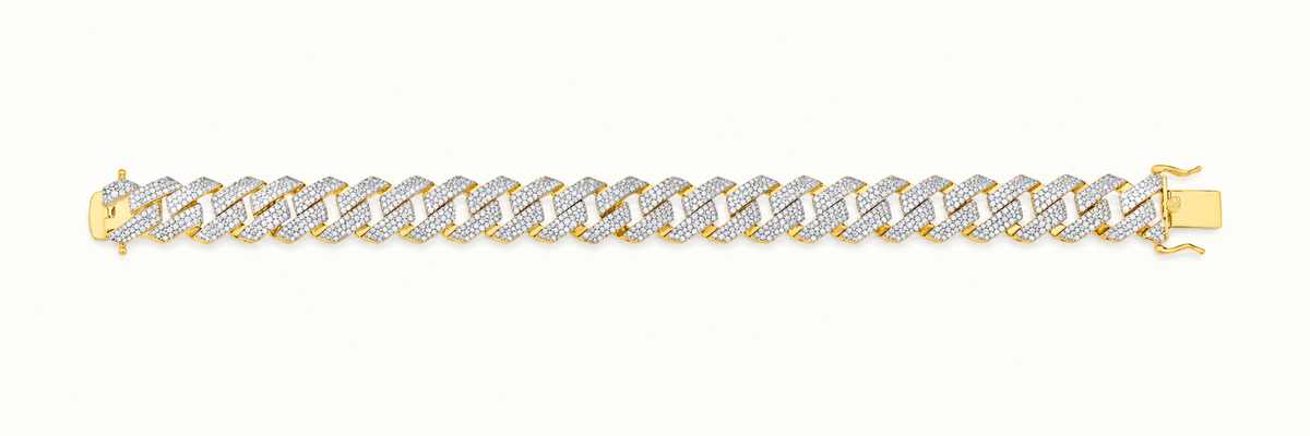 9ct Yellow Gold CZ Prong Cuban Bracelet – 14.4mm