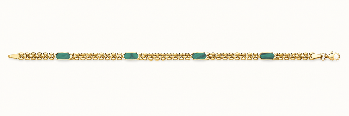 9ct Yellow Gold Green Inlay Panther Link Bracelet