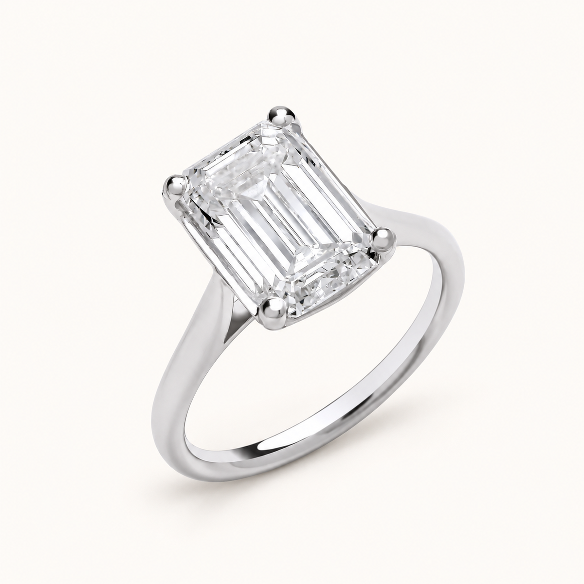 18ct White Gold 4.00ctw Emerald Cut Lab Grown Diamond Ring IGI Certified — LGDR016