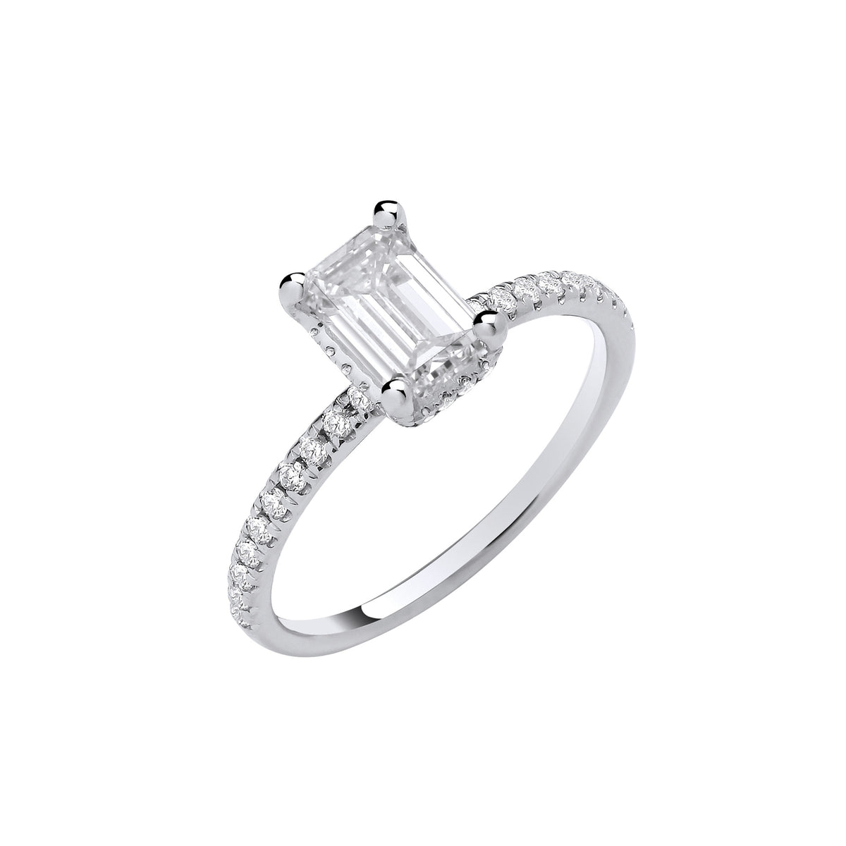 18ct White Gold 1.23ctw Emerald Cut Lab Grown Hidden Halo Diamond Ring IGI Certified