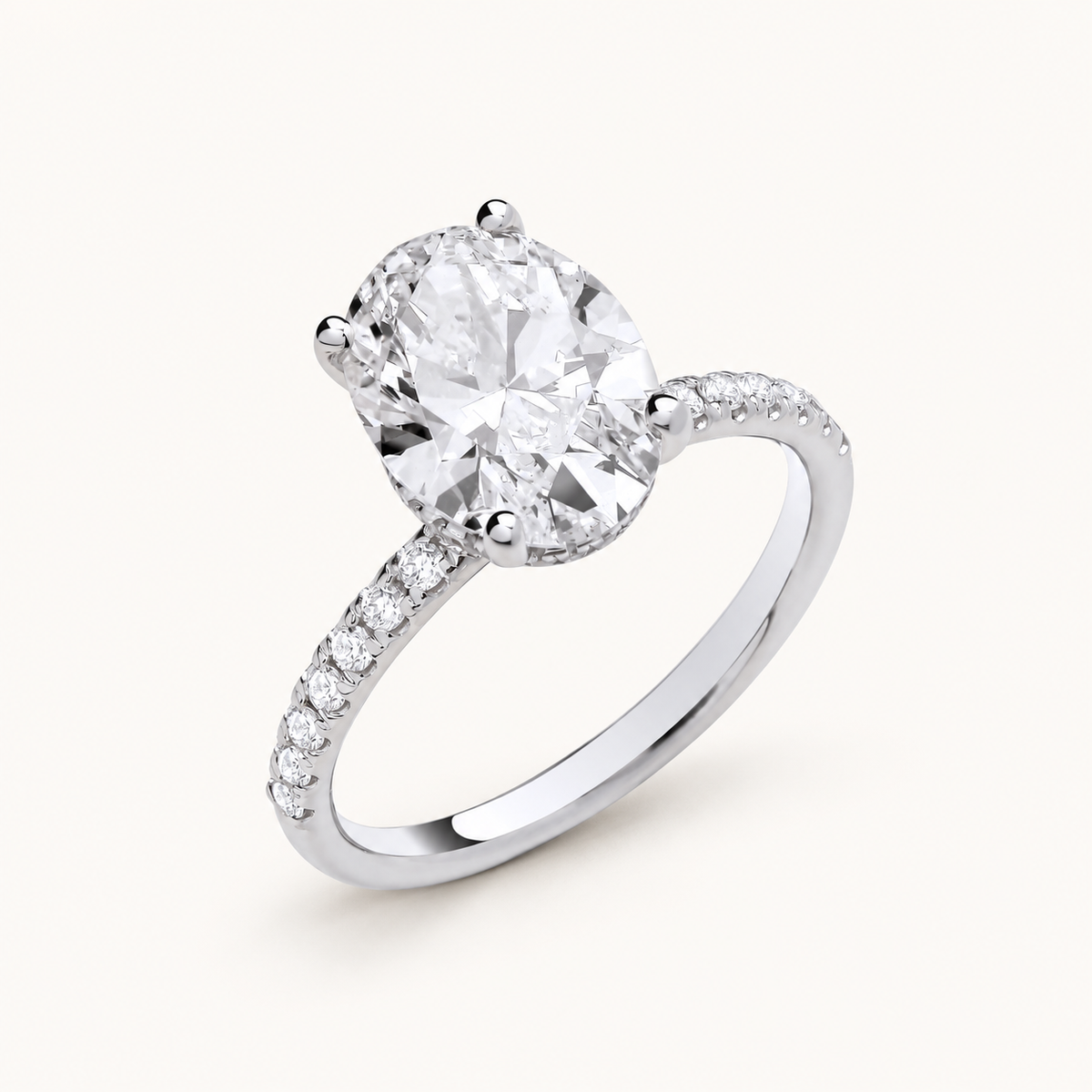 18ct White Gold 3.28ctw Oval Lab Grown Hidden Halo Diamond Ring IGI Certified — LGDR023
