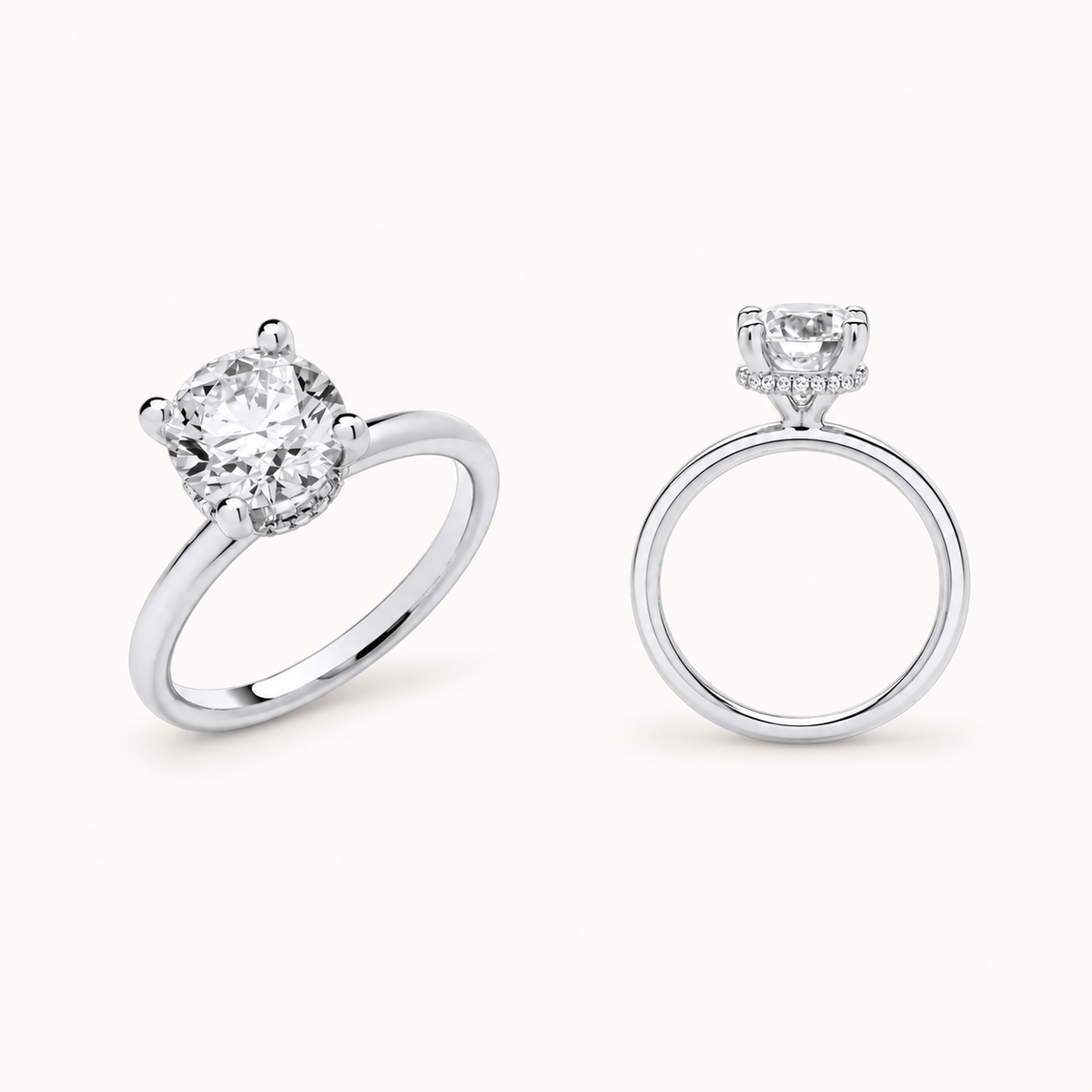 LGDR025 lab-grown diamond ring — front and side views of the hidden-halo setting