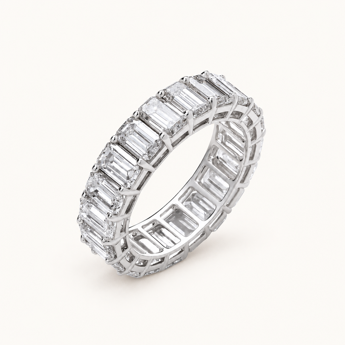 18ct White Gold 6.00ctw Emerald Cut Lab Grown Diamond Eternity Ring IGI Certified — LGDR035