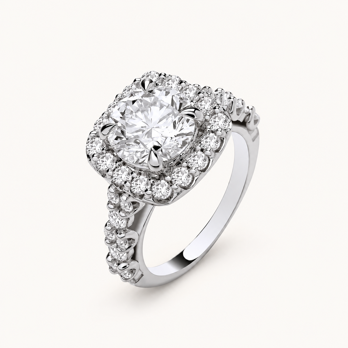 9ct White Gold 4.05ctw Brilliant Cut Halo Lab Grown Dress Ring IGI Certified — LGDR067