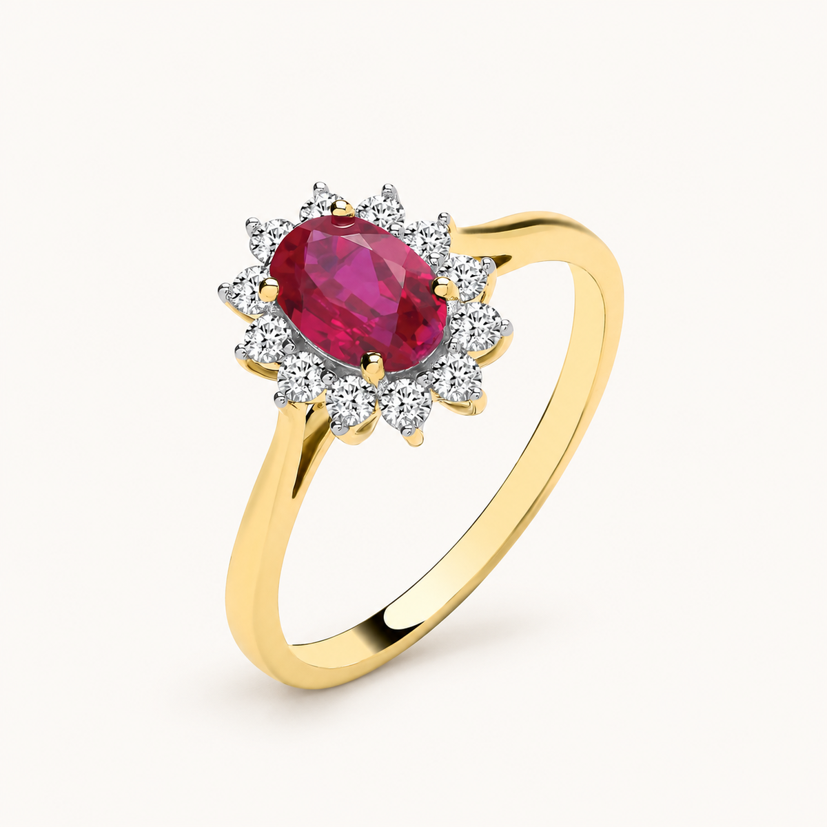 9ct Yellow Gold Lab Grown 0.30ct Solitaire Diamond & 1.10ct Oval Ruby Ring IGI Certified — LGDR072