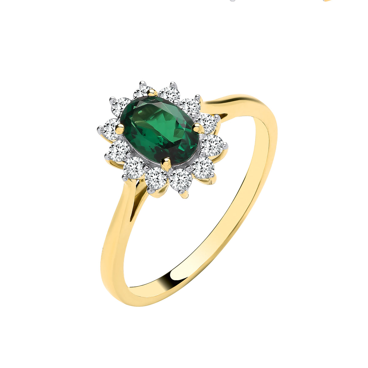 9ct Yellow Gold Lab Grown 0.30ct Solitaire Diamond & 0.70ct Oval Emerald Ring IGI Certified