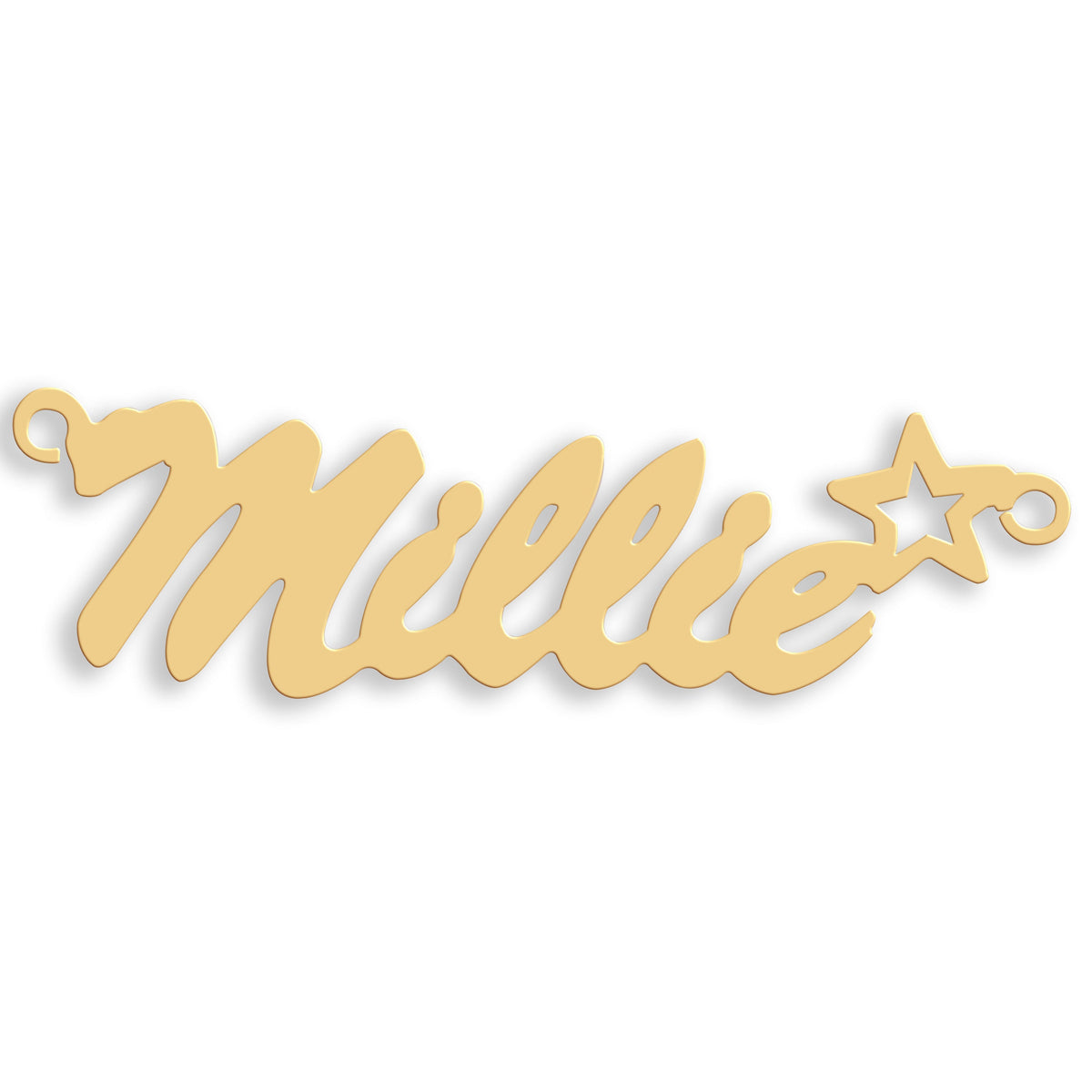 Script Star nameplate in 9ct yellow gold showing the example name Millie
