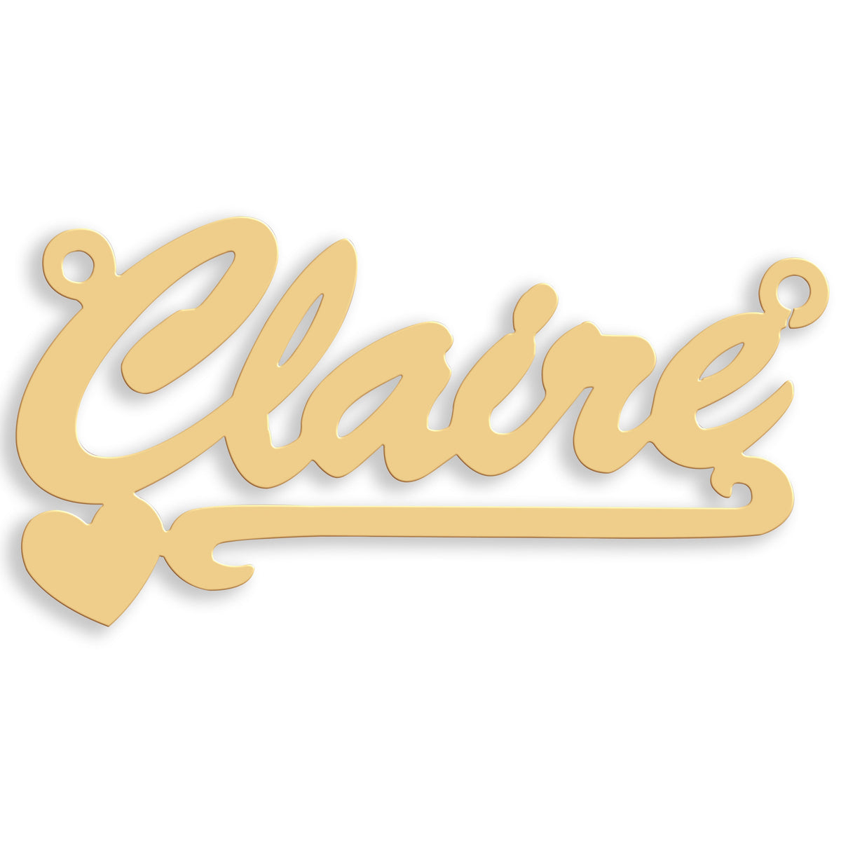 Script Heart Scroll nameplate in 9ct yellow gold showing the example name Claire