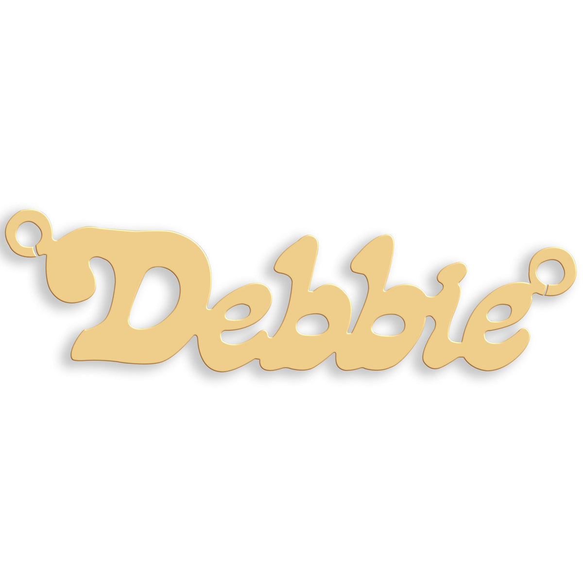 Small Lazybones nameplate in 9ct yellow gold showing the example name Debbie