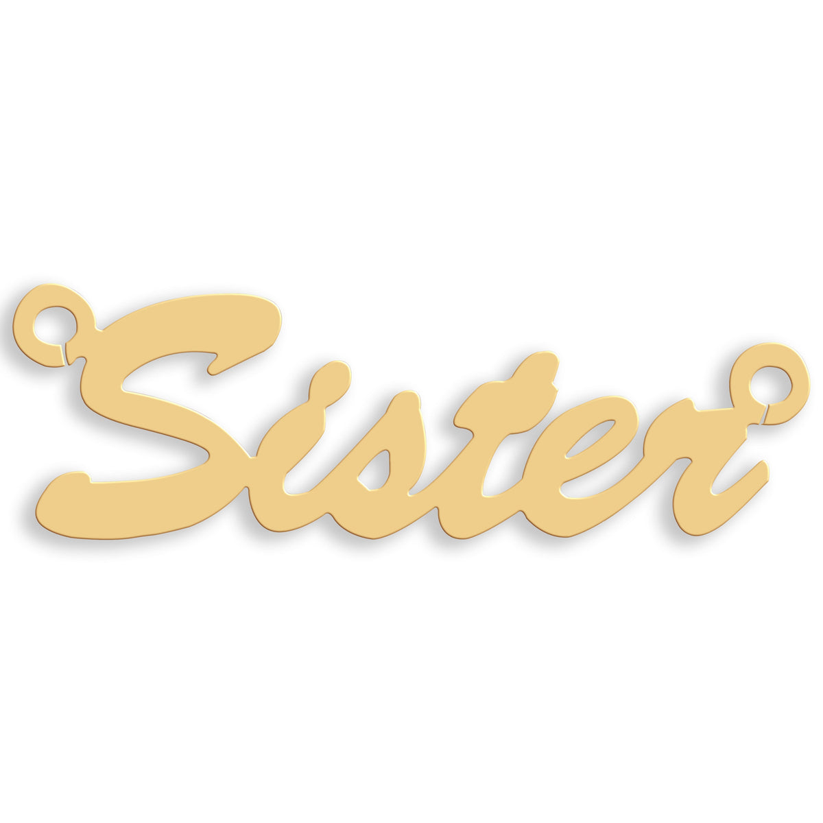 Small Script nameplate in 9ct yellow gold showing the example name Sister
