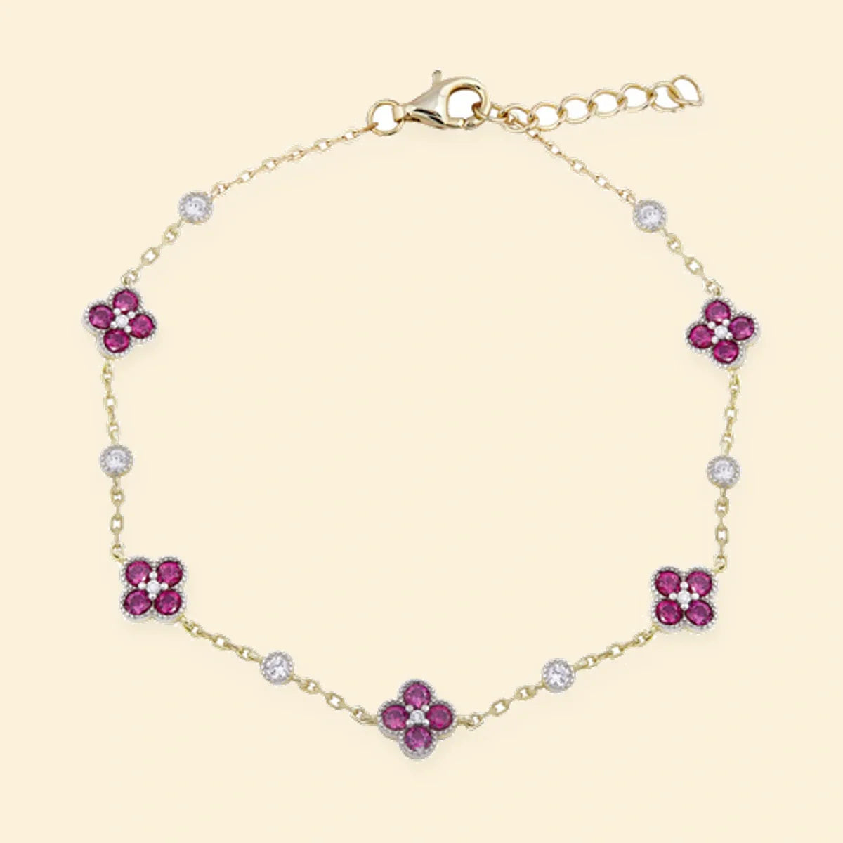 Gold Plated Sterling Silver CZ Set Clover Bracelet Red – ABB225R