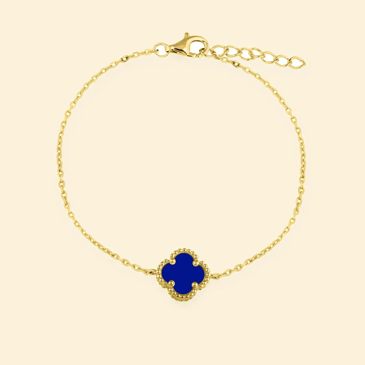 Gold Plated Sterling Silver Single Blue Agate Clover Bracelet – ABB233-GP