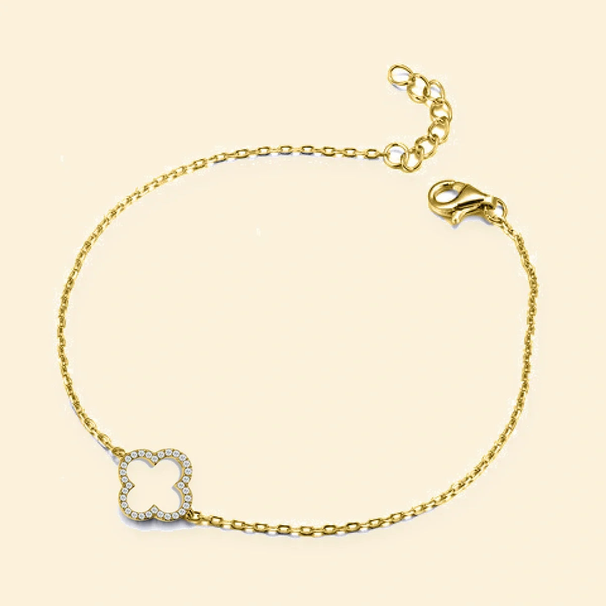 Gold Plated Sterling Silver Plated CZ Set Clover Bracelet – ABB235-GP