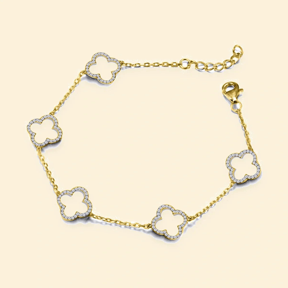 Gold Plated Sterling Silver CZ Set Clover Bracelet – ABB236-GP