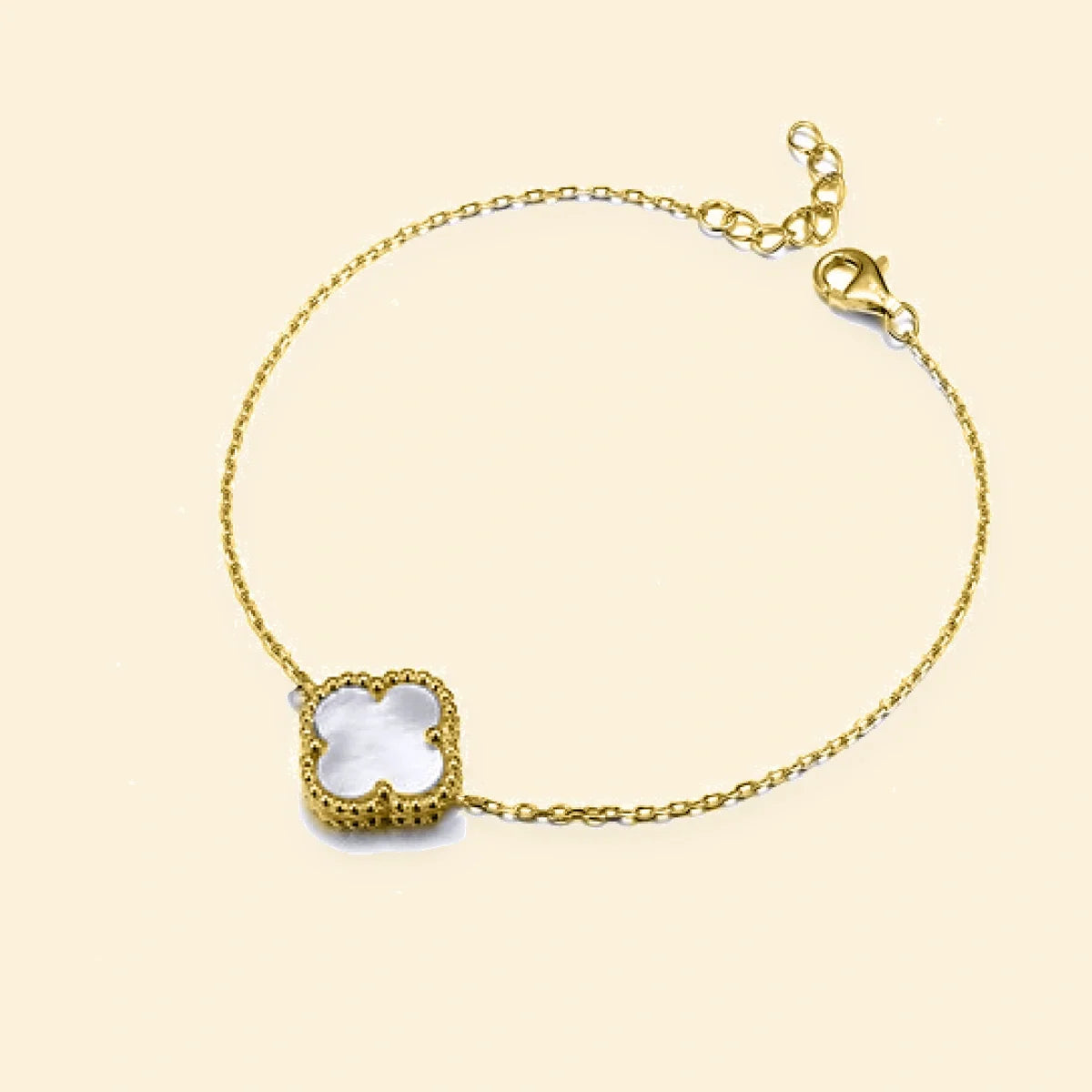 Gold Plated Sterling Silver Single Clover Bracelet MOP White Colour – ABB238-GP