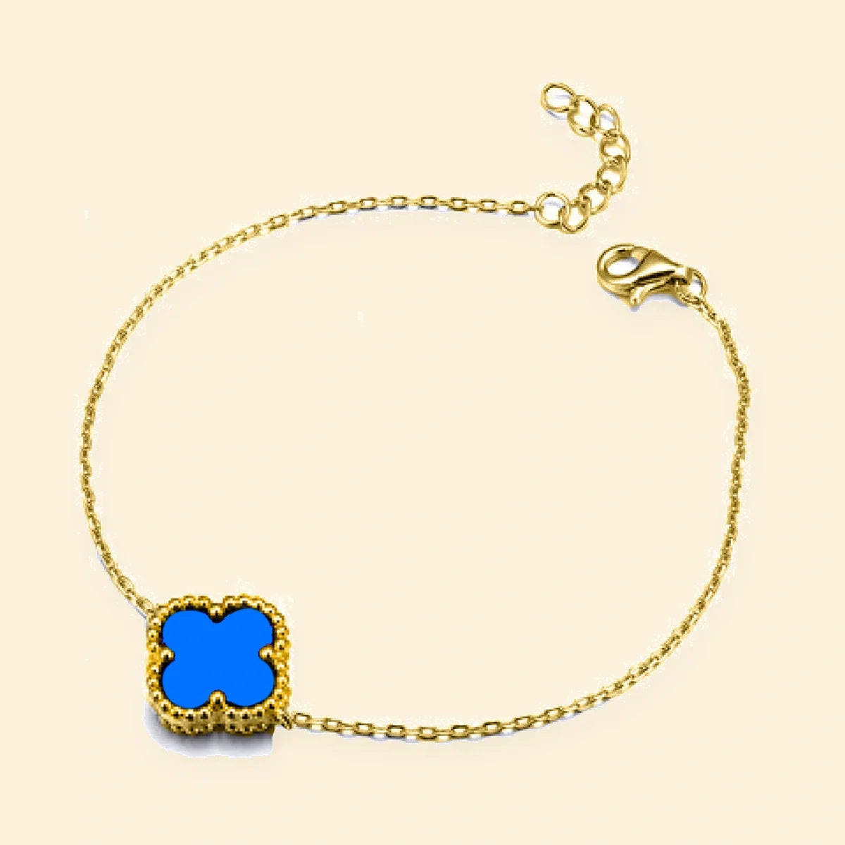 Gold Plated Sterling Silver Single Clover Bracelet Blue Agate Colour – ABB239-GP