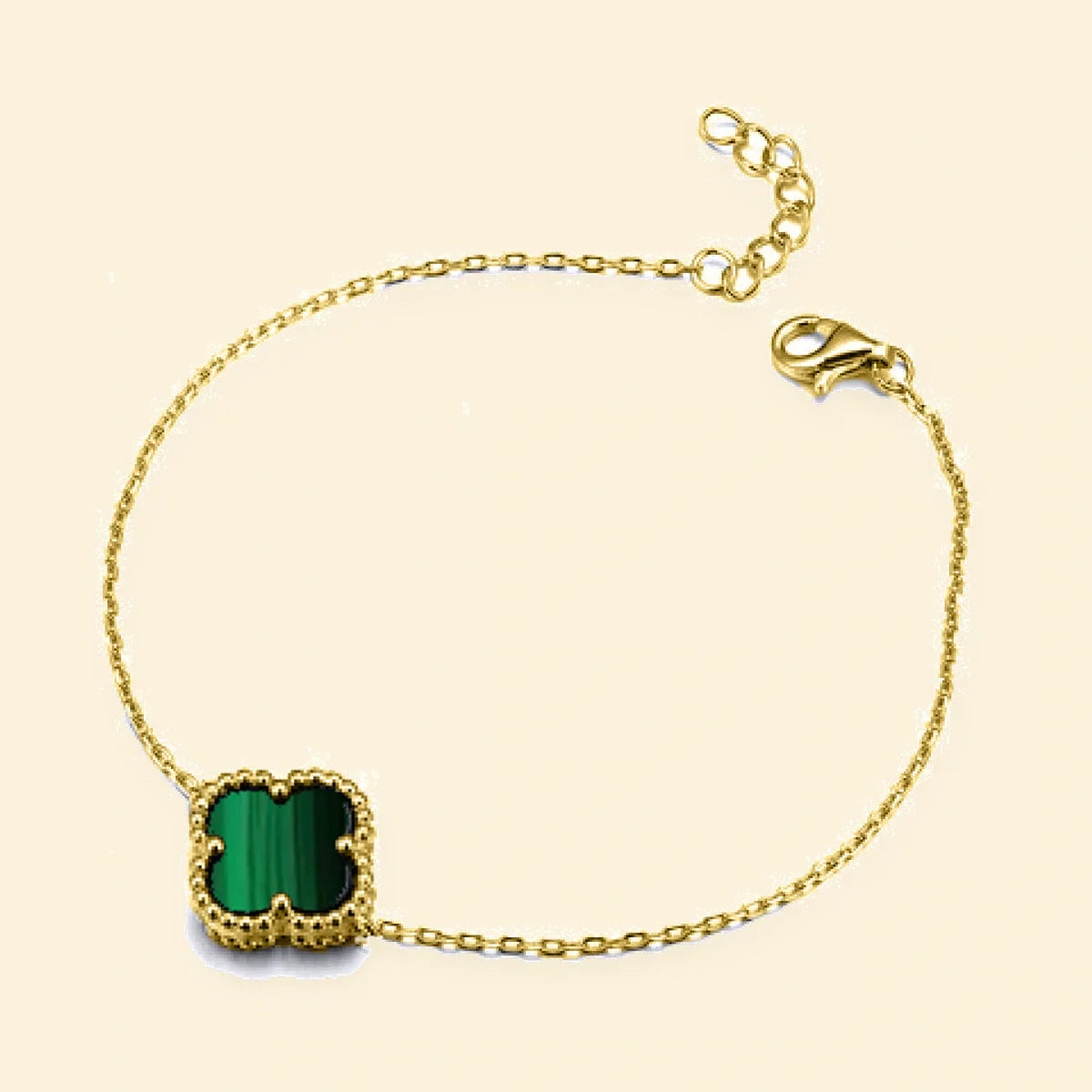 Gold Plated Sterling Silver Single Clover Bracelet Malachite Green – ABB240-GP