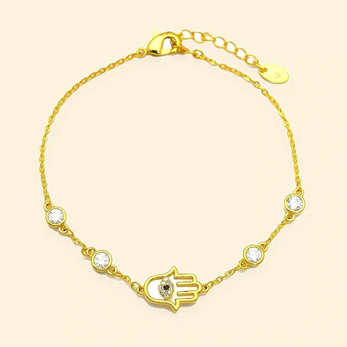 Gold Plated Sterling Silver CZ Hamsa Bracelet – ABB268-GP