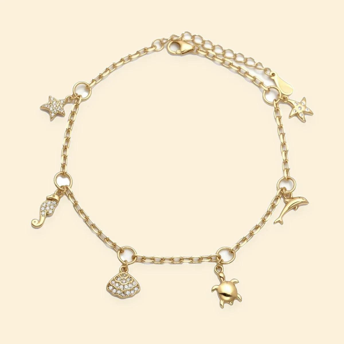 Gold Plated Sterling Silver CZ Sea Life Charm Bracelet – ABB270-GP