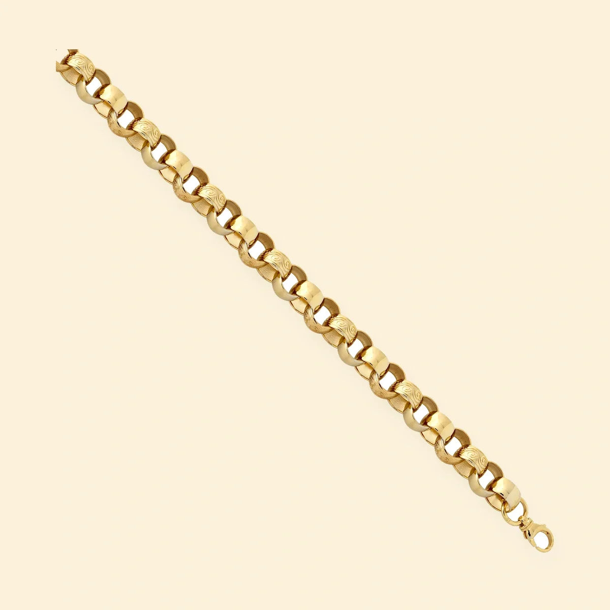 Gold Plated Sterling Silver Plain & Patterned Cast Belcher Bracelet – ACN002K-GP-9