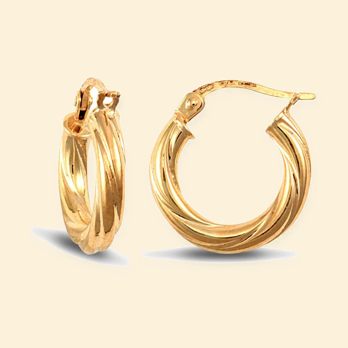 Gold Plated Sterling Silver 3mm Round-Tube Twisted Hoop Earrings With A Creole Fixing. – AER001A-GP