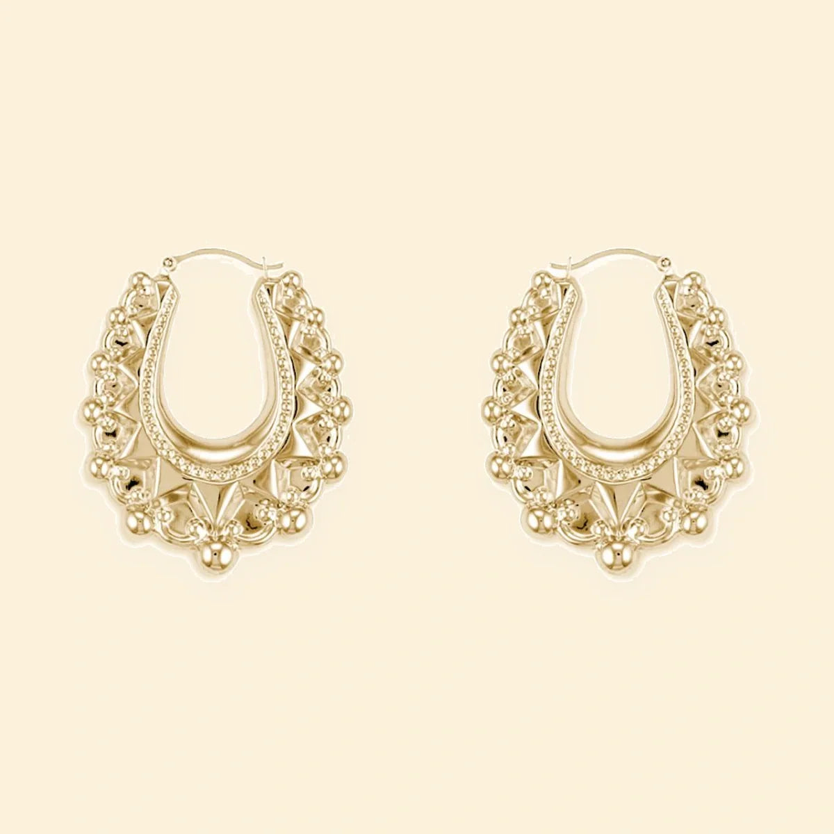 Gold Plated Sterling Silver Oval Spiked Creole Earrings – AER178B-GP