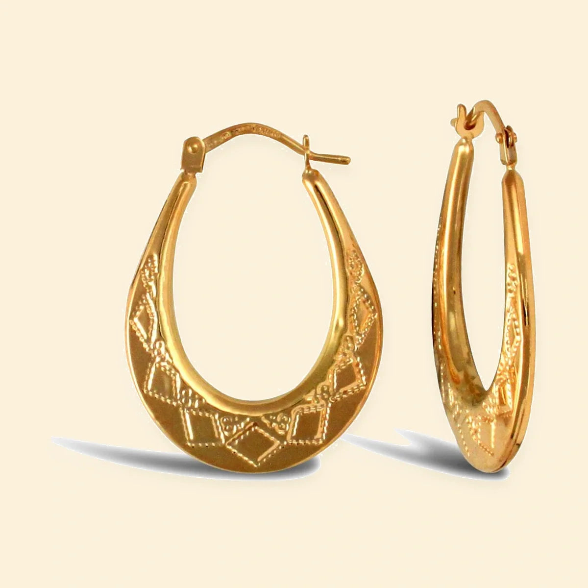 Gold Plated Sterling Silver Pear-Shaped Diamond Cut Creole Earrings – AER179A-GP