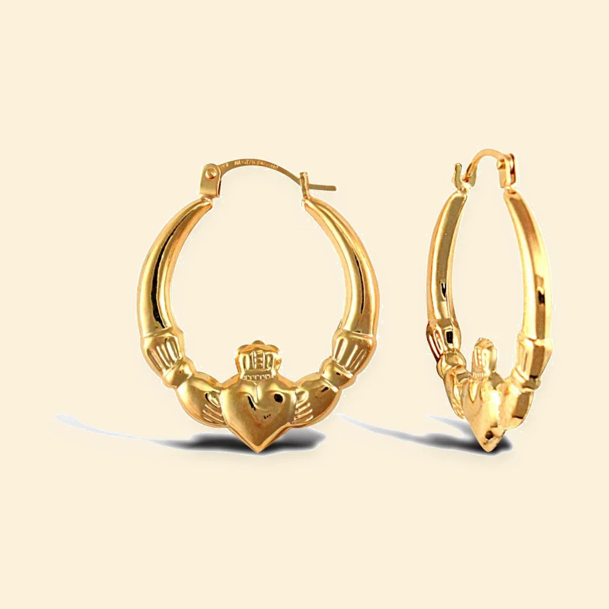 Gold Plated Sterling Silver Polished Claddagh Creole Earrings – AER180-GP