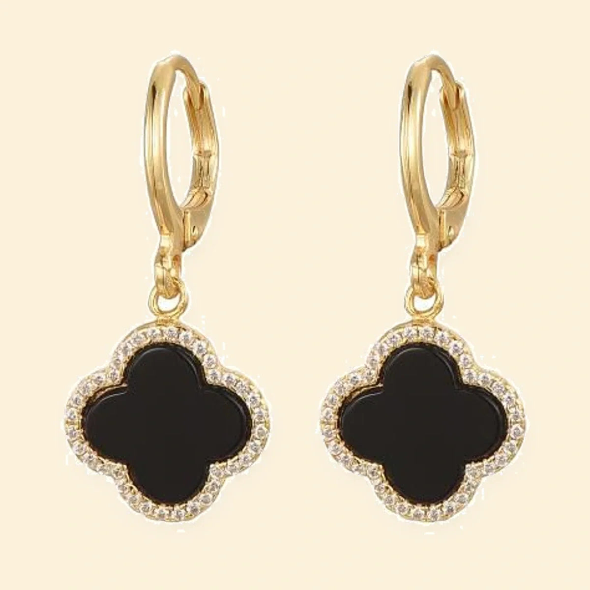 Gold Plated Sterling Silver Black Clover Hoops – AER185-GP