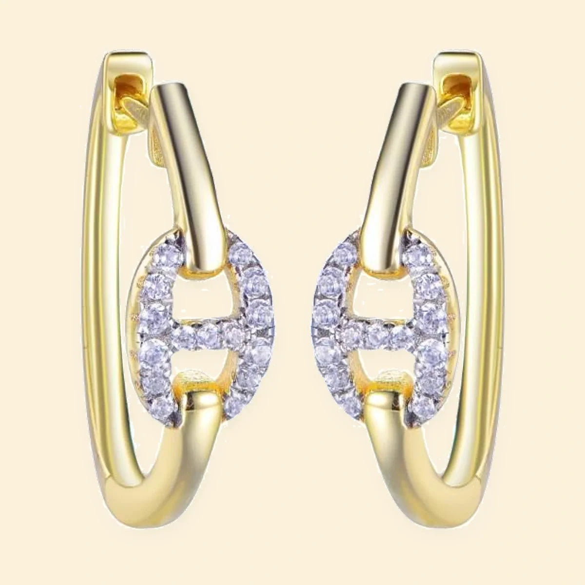 Gold Plated Sterling Silver CZ Link Hoops – AER190-GP