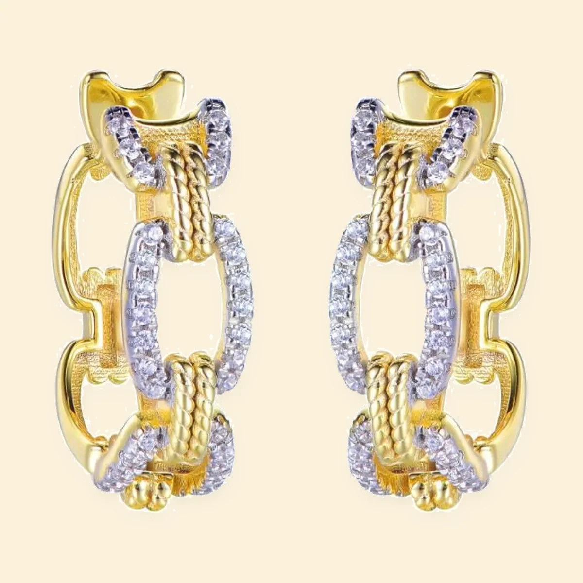 Gold Plated Sterling Silver CZ Link Hoops – AER191-GP
