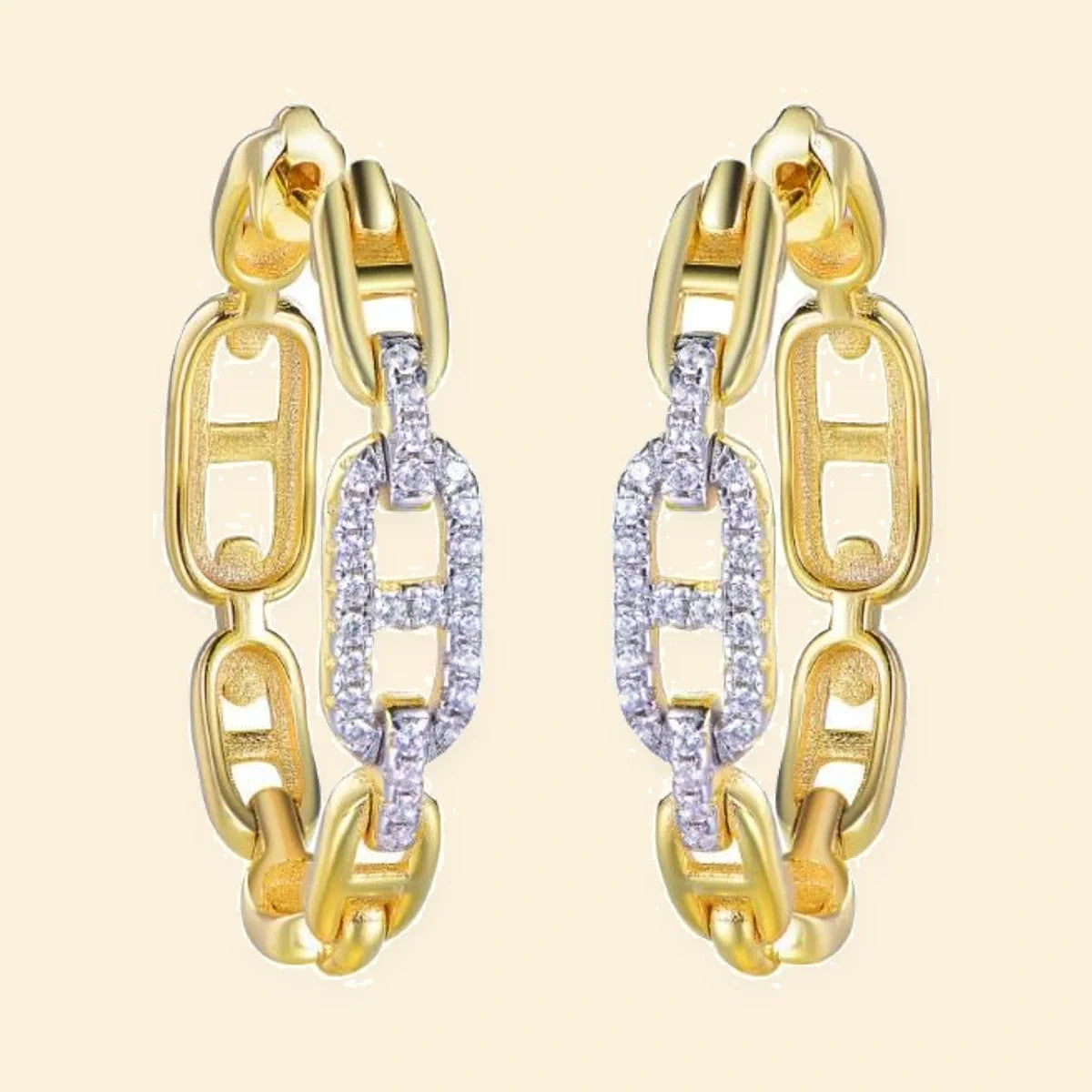 Gold Plated Sterling Silver CZ Chain Hoops – AER192-GP