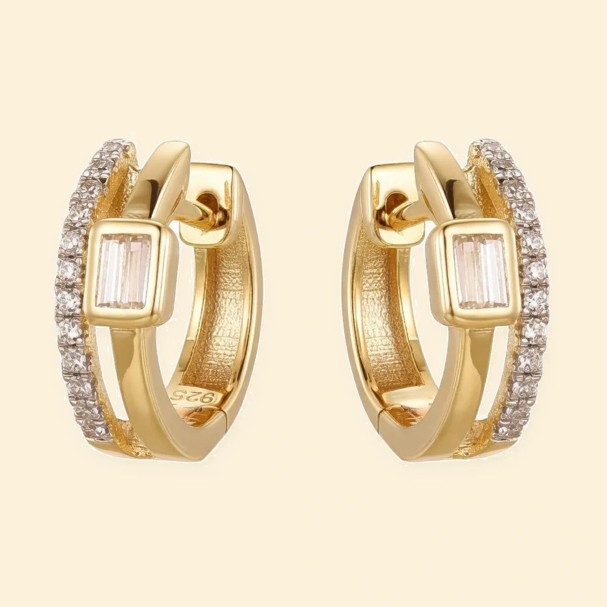 Gold Plated Sterling Silver CZ Square Hoops – AER194-GP